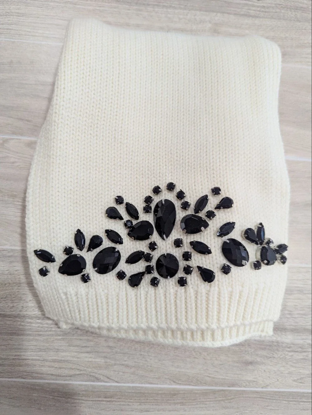 Talbots Scarf Jeweled Cream White With Onyx Black Stones *NWOT